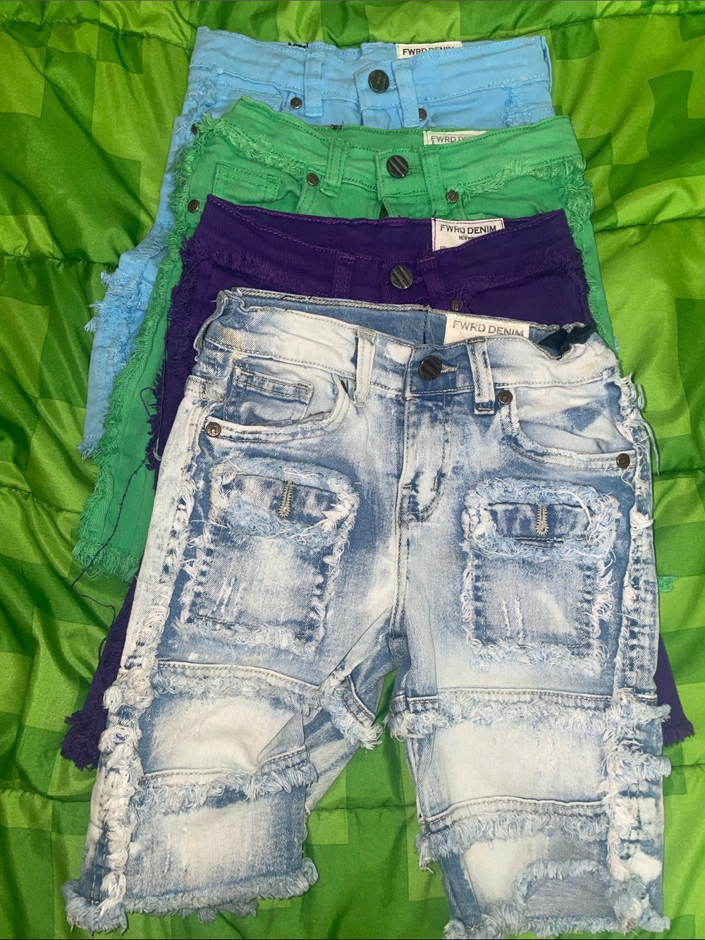 Boys Acid Wash Frayed Denim Shorts - FWRO DENIM